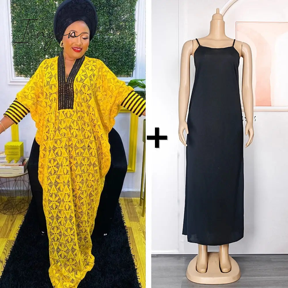 Ingvn - Elegant African Dresses for Women Muslim Fashion Boubou Abayas Robe Dashiki Ankara Lace Outfits Evening Gown Kaftan Maxi Dress