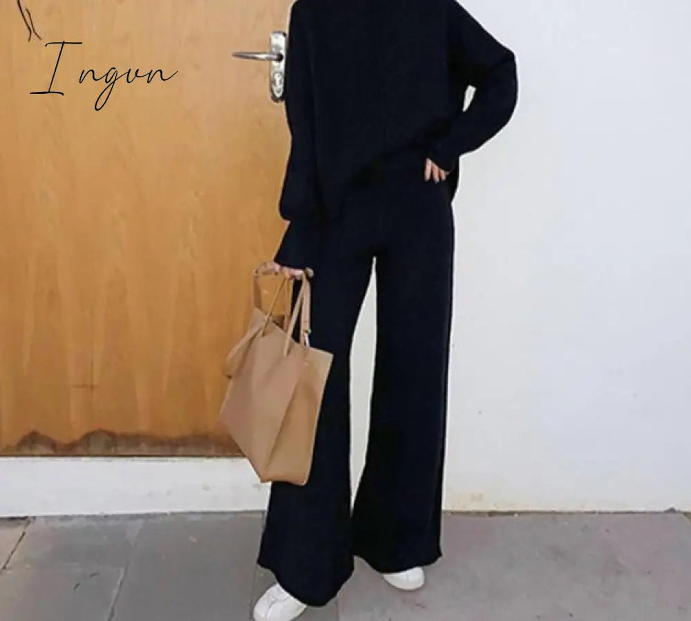 Ingvn - Yedinas Two Piece Set Top And Pants Winter Korean Womens Tracksuit Set Knitted Casual 2 Piece Sets Clothes Womens Outfits