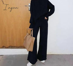 Ingvn - Yedinas Two Piece Set Top And Pants Winter Korean Womens Tracksuit Set Knitted Casual 2 Piece Sets Clothes Womens Outfits