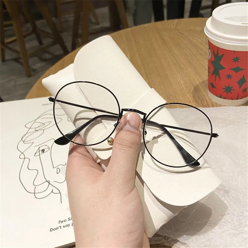 INGVN  Korea Trend Round Glasses Frame Women No Makeup Star Style Glasses Men Contrasting Cute Decorative Glasses