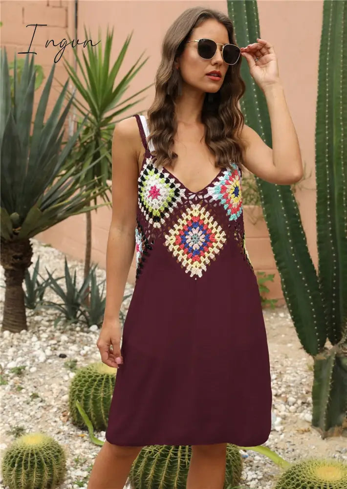 Ingvn - Crochet Beach Cover-ups Summer Tunic Cover Up saida de praia Knitted Swimsuit Ups for Women Vestido Playa Mujer White Dress