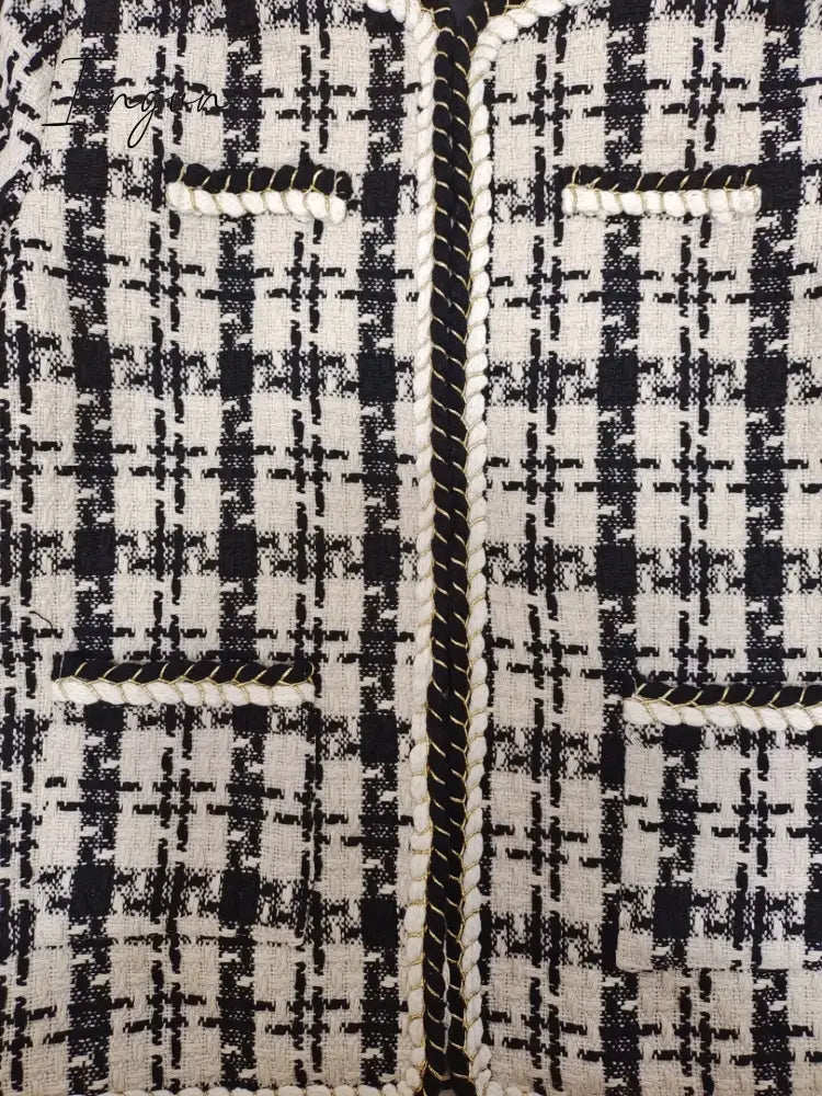 Ingvn - Spring Korean small fragrance jacket women's short winter and autumn French ladies all-match houndstooth woven tweed coat jackets