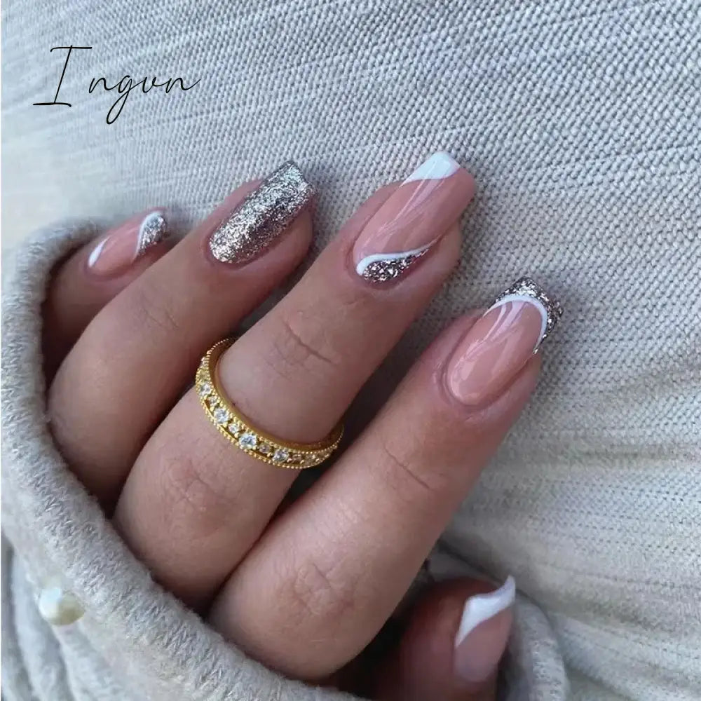 24Pcs French Tip  Press on Nails Short Coffin False Nails Simple Wearable Fake Nails Frosted Full Cover Press on Nail Tips Art