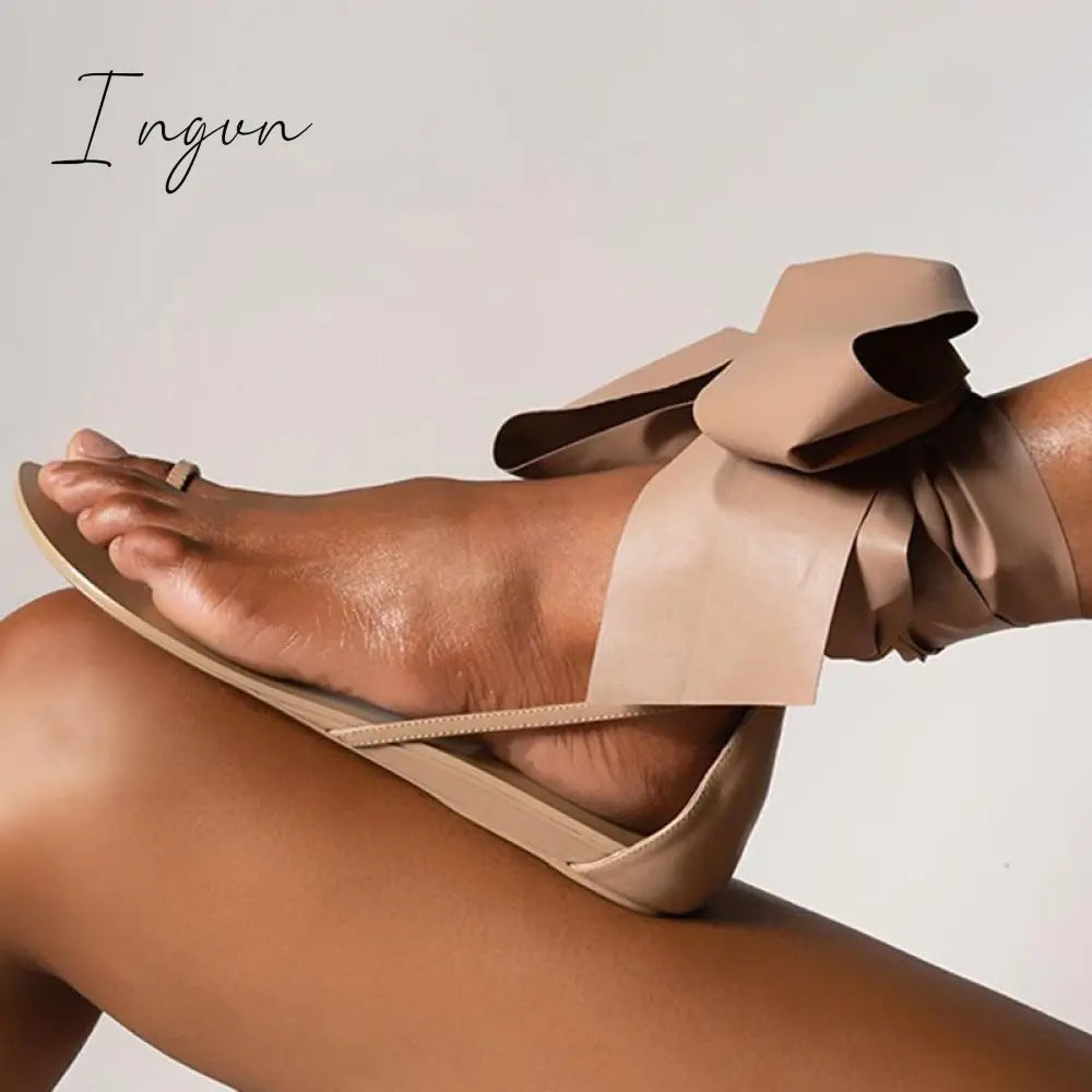 Ingvn - Women Gladiator Thong Summer Ankle Wrap Flat Sandals