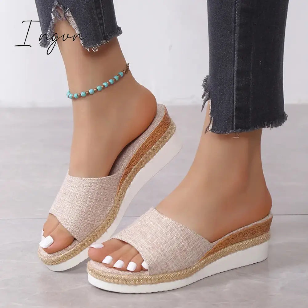 Ingvn - Women Sandals Wedges Heels Summer Shoes For Women Platform Sandalias Mujer Elegant Woman Heeled Shoes Slippers Summer Footwear