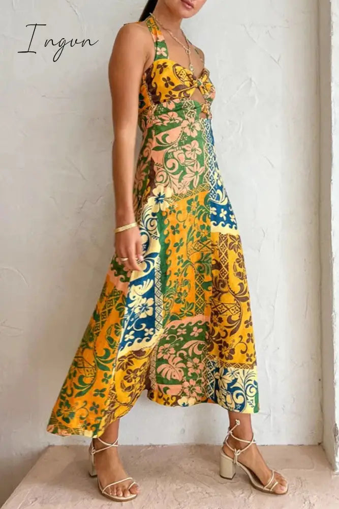 Ingvn - Sexy Print Bandage Backless Halter Printed Dress Dresses
