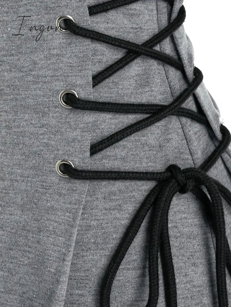 Ingvn - Casual Women Long Sleeve Autumn Dress Drawstring Lace Up Mini Hoodie Dress Vestidos Femme Gothic Fashion Dress Streetwear