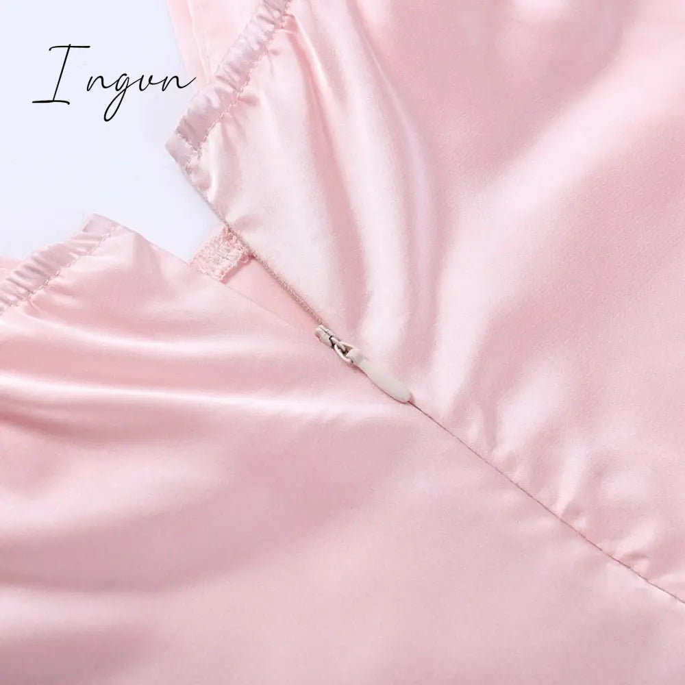 Ingvn - Satin Spaghetti Strap Sexy Mini Dress Women Robe Summer New Deep V Neck Sleeveless backless Club Party Dress Vestido