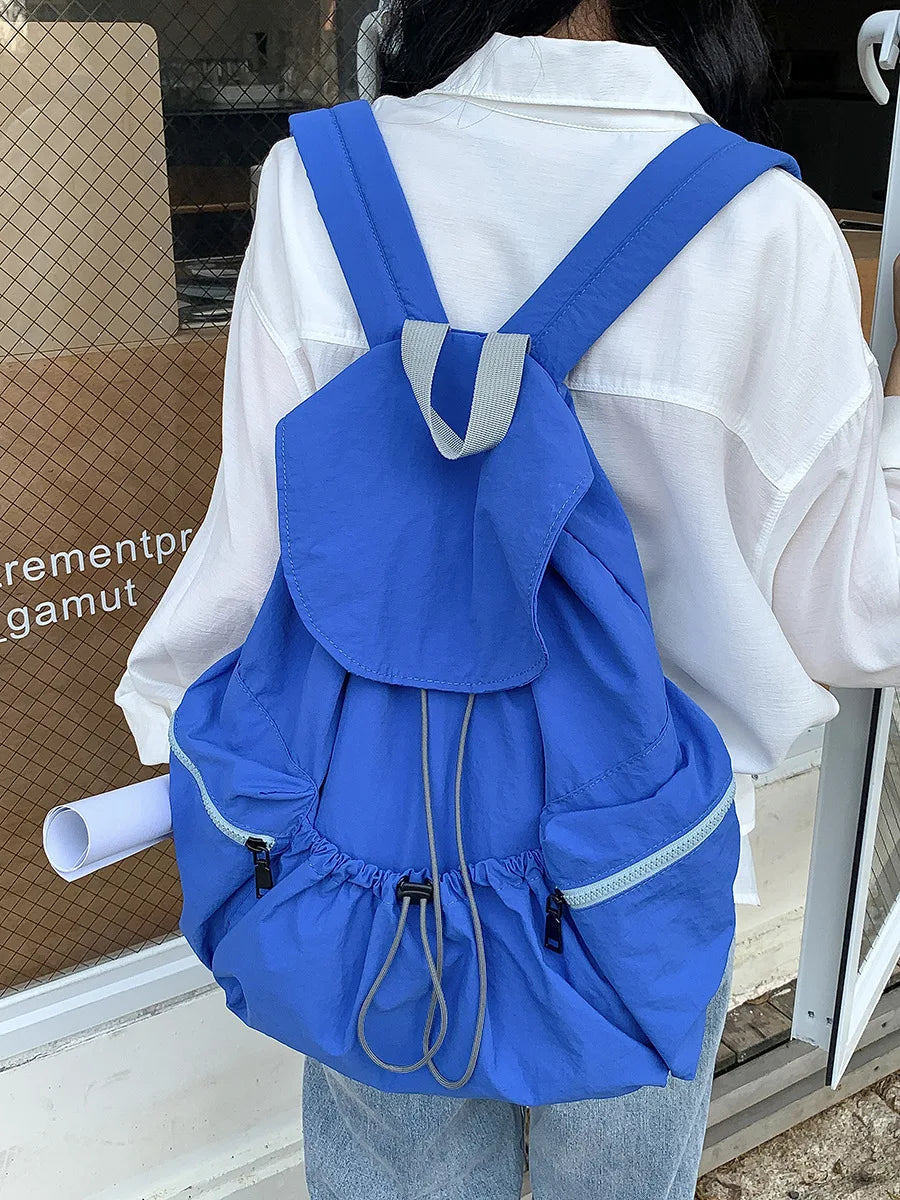 INGVN  New Backpack Fashion Casual Nylon Cloth Shoulder Bags For Women Light Large Capacity School Bag Designer Luxury Solid Color