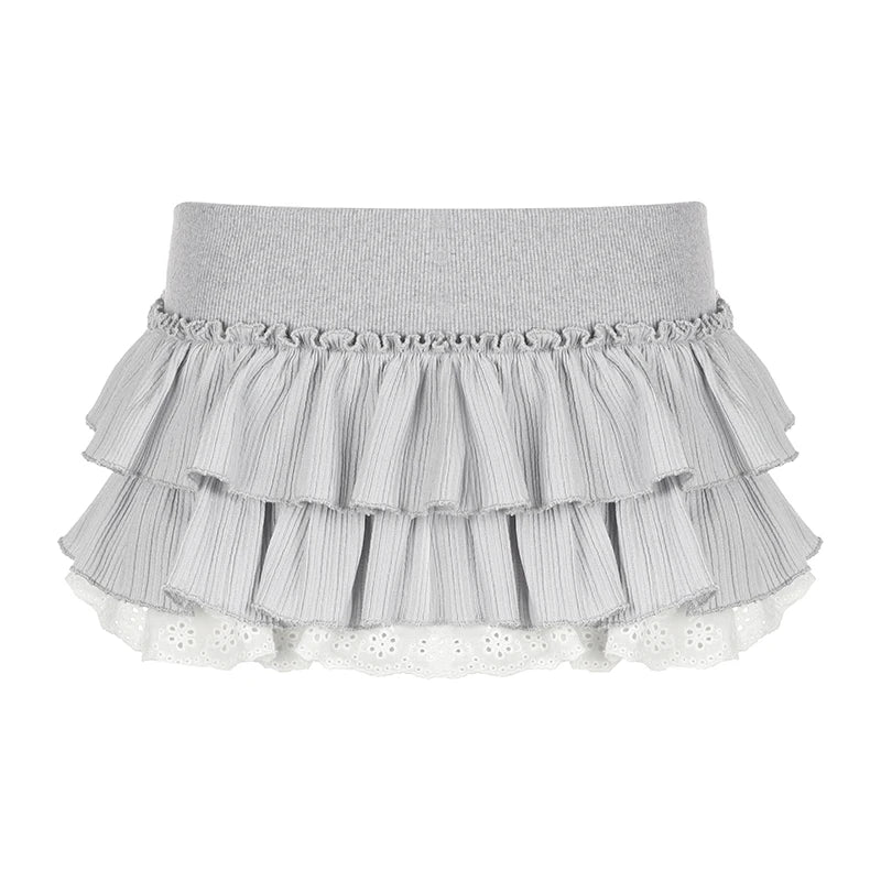 y2k Ruffles Pleated Mini Skirt Coquette Aesthetic A-line Low-waisted Short Skirts for Women 2000s Vintage Clothing Ladies