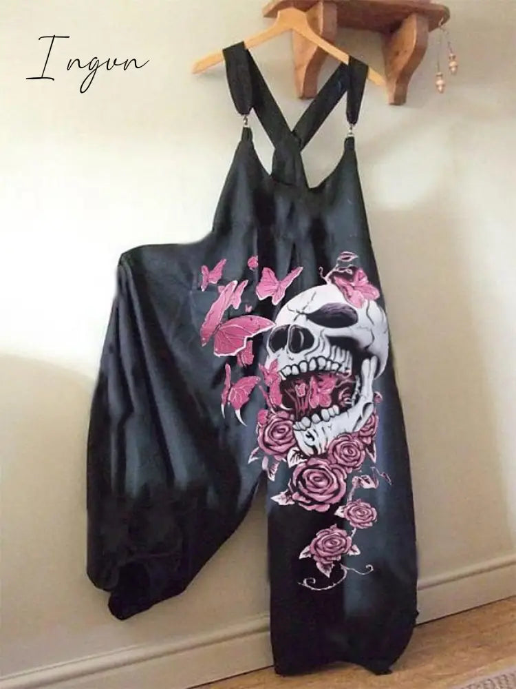 Ingvn - Women's Jumpsuits Bib Halloween Skeleton Casual Summer Print Halter Holiday Daily Vacation Loose Fit Sleeveless