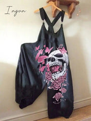 Ingvn - Women's Jumpsuits Bib Halloween Skeleton Casual Summer Print Halter Holiday Daily Vacation Loose Fit Sleeveless