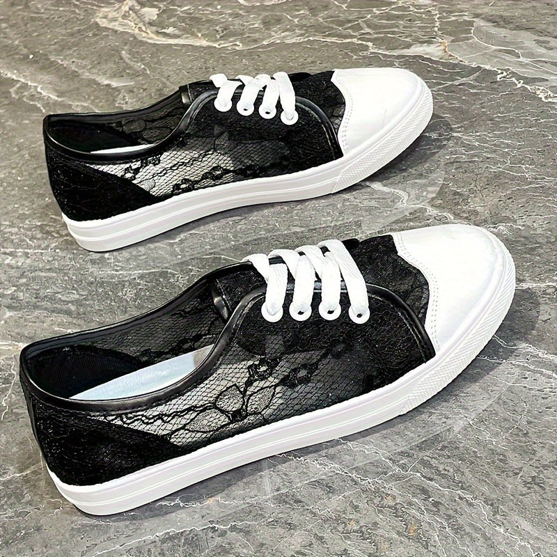 Women's Flower Pattern Sneakers, Breathable Mesh Lace Up Outdoor Shoes, Lightweight Low Top Shoes