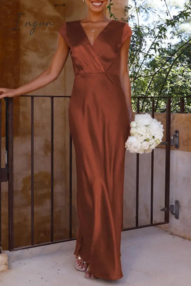 Ingvn - Celebrities Formal Solid V Neck Evening Dress Dresses