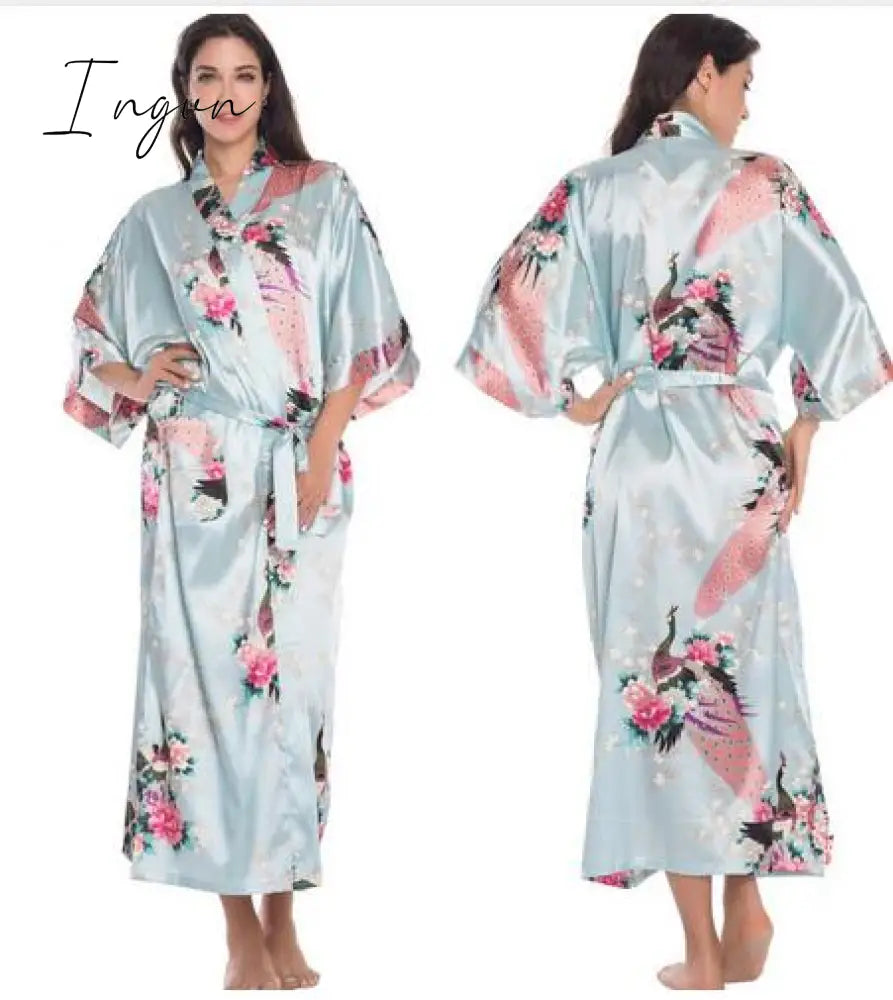 Ingvn - Silk Kimono Robe Bathrobe Women Satin Robe Silk Robes Night Sexy Robes Night Grow For Bridesmaid Summer Plus SizeS-XXXL