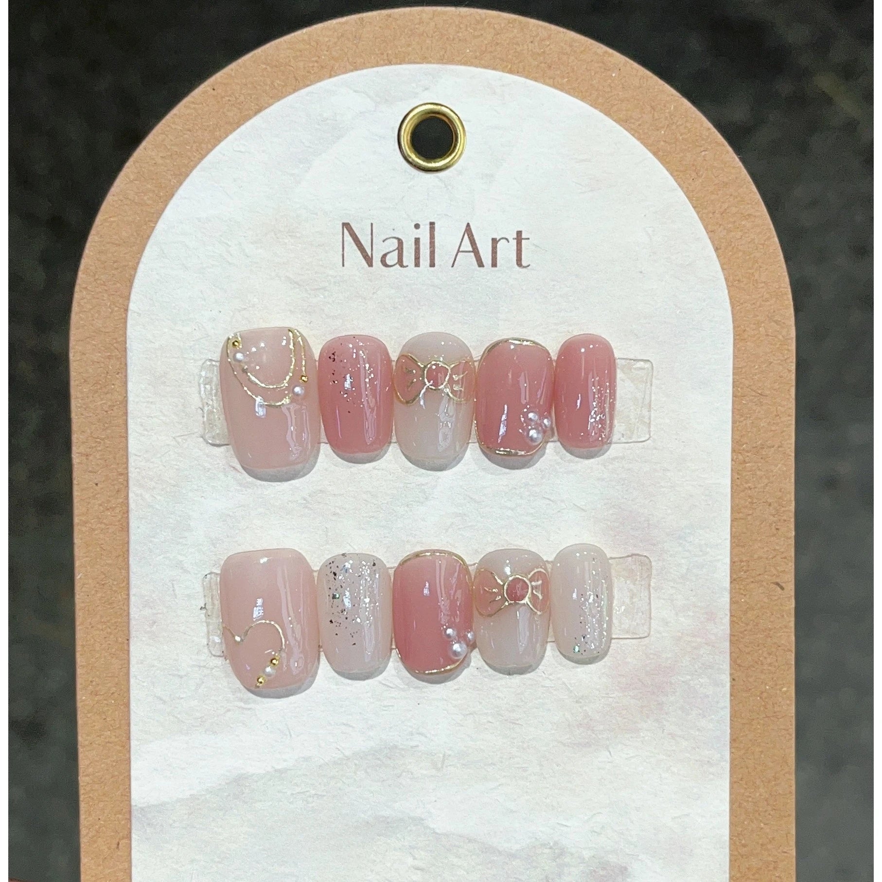10Pcs Cute Handmade Press On Nails Full Cover Pearls Design Short Round Head False Nails Artificial Manicure Wearable Nail Tips