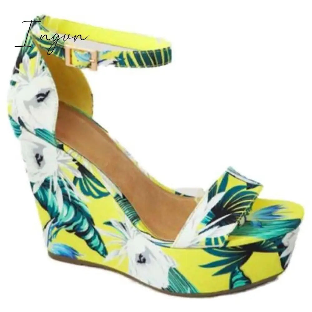 Ingvn - Printed Tropical Style Platform Sandals