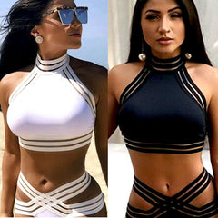 Voguable  Sexy Mesh Bikini Sets Women Push-up Padded Bra Halter High Waist Bikini Set Swimsuit Swimwear Summer Bathingsuit Suit Beachwear