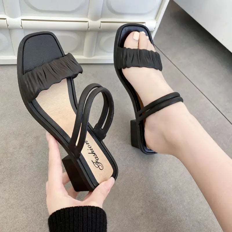 Woman Slippers With Heel Summer Open Toe Slides Outside Shoes For Women Wedge Job Sandals Stylish Waterproof Luxury B