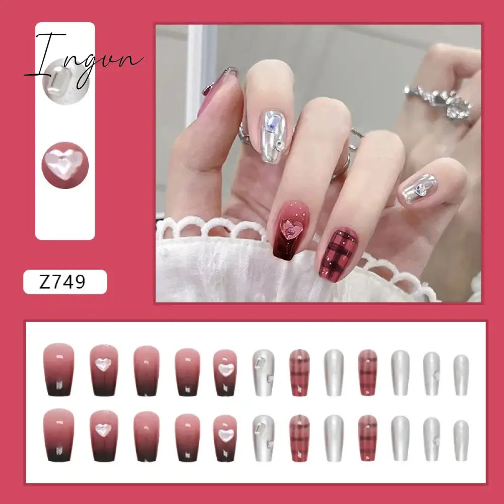 24pcs/Box Gradient Nail Art Patches False Nails Short Square Nail Blue Starry Glitter Teardrop Diamond Fake Nail Tips