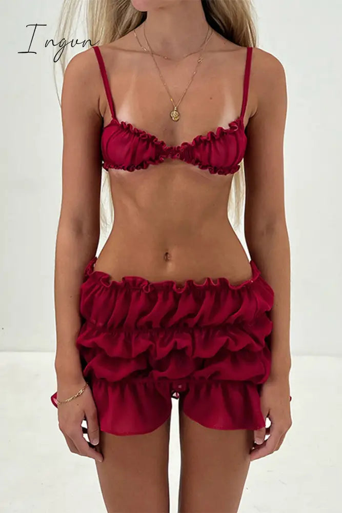 Sexy Solid Backless Fold Sleeveless Two Pieces