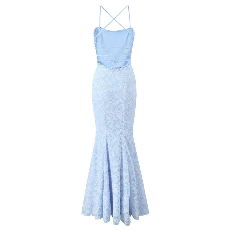 Sexy Backless Bandage Long Fishtail Dress For Women Elegant Wedding Guests Party Evening Gowns Dresses Maxi Robe Yellow