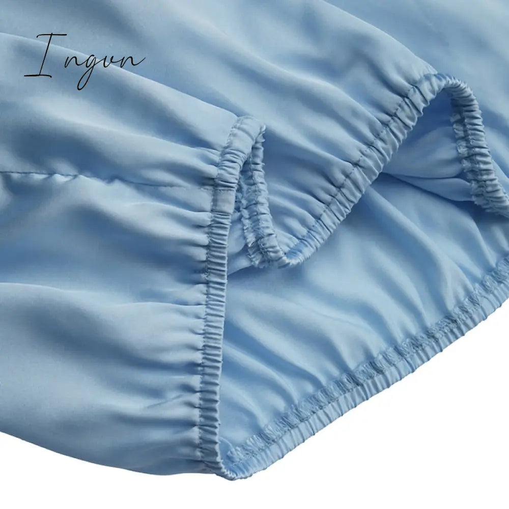 Ingvn - Women Satin Wrap Shirts 2023 Fashion Deep V Neck Blouses Casual Elegant Solid Long Sleeve Top Tunic Blusas Feminina