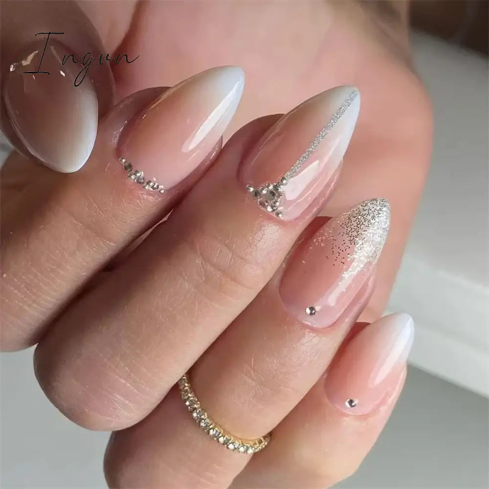 24Pcs Cute Oval False Nails Reusable And Adhesives Aesthetic False Almond Nails Complete Nail Kit Acrylic Press On Set For Gel