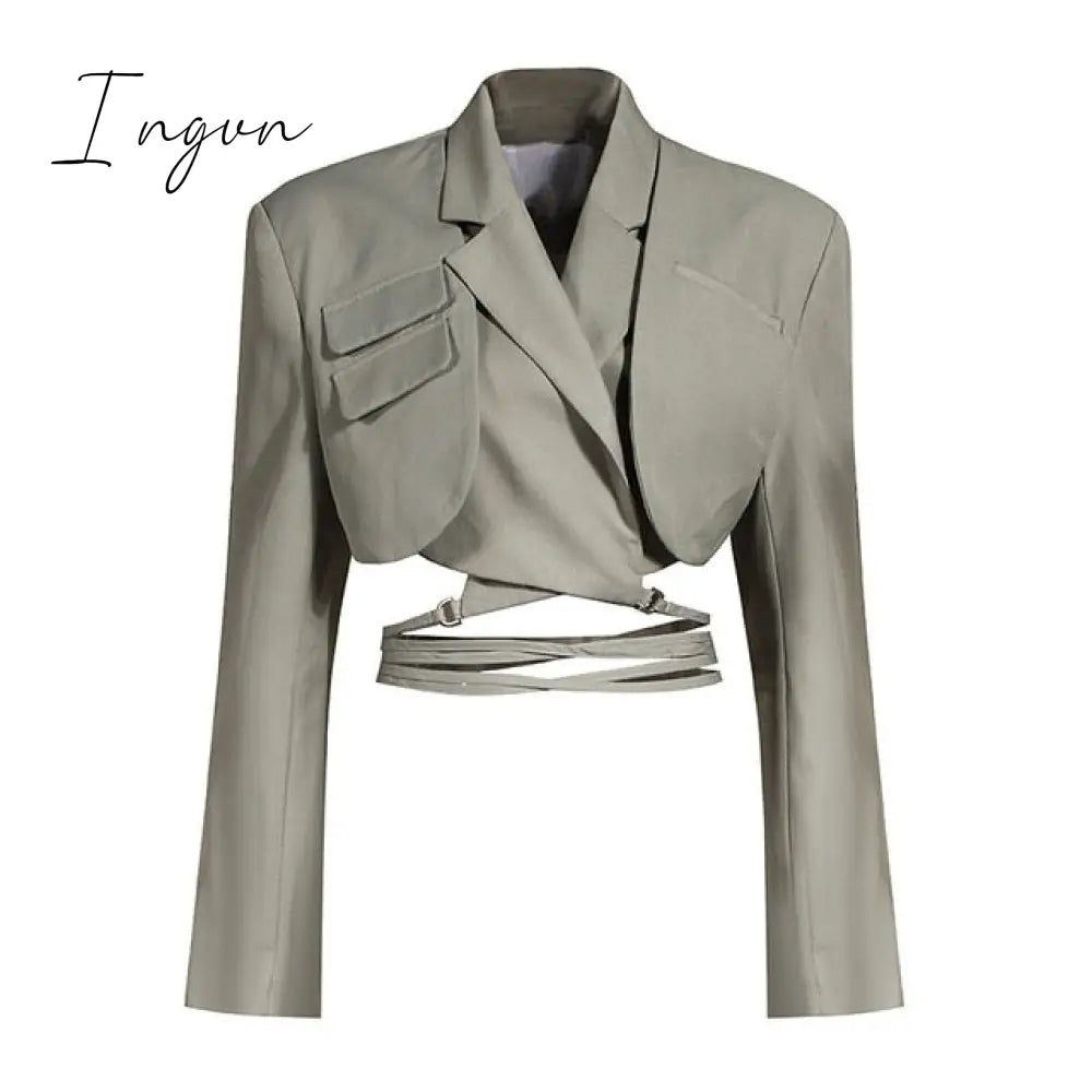 Ingvn - Irregular Elegant Blazer For Women Notched Long Sleeves Lace Up Bowknot Blazers Female Summer Fashion New