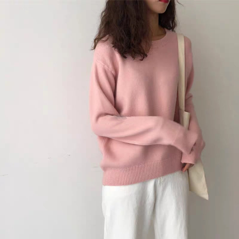 Voguable Elegant Women Sweater Oversized Knitted Basic Pullovers O Neck Loose Soft Female Knitwear Jumper