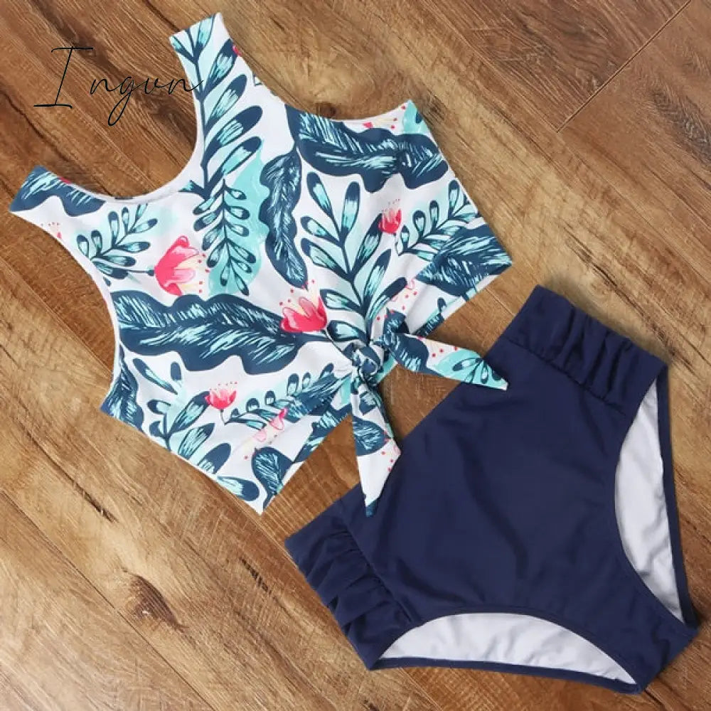 Ingvn - High Waist Bikini Leopard Swimsuit Women Bikini Floral Swimsuit Print High Neck Bikini Push Up Swimwear Snake Bathing Suit