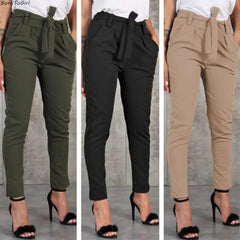 Ingvn - Casual Slim Chiffon Thin Pants For Women High Waist Black Khaki Green Pants Woman Trousers