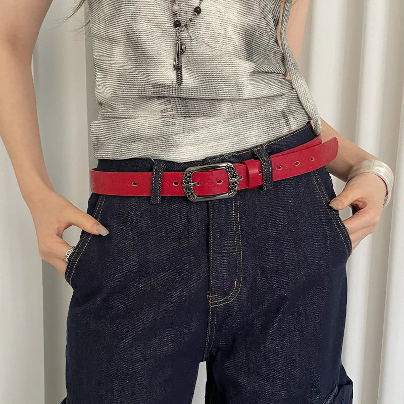 Retro Ethnic Style Butterfly Printed Red Belt For Women New In 2025 Versatile Belt With Jeans Belt Decoration