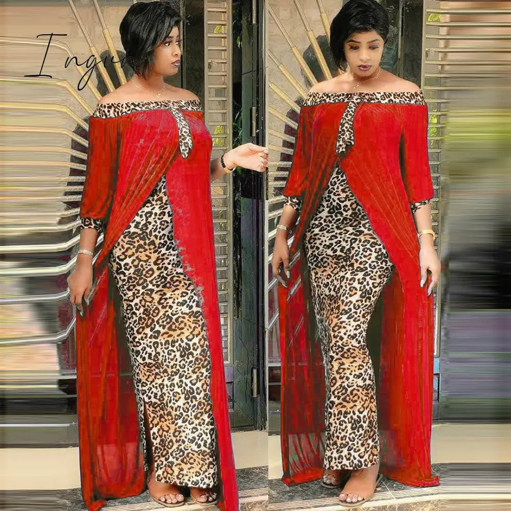 Ingvn - Leopard Loose Bodycon Fashion outdoor WomenMaxi  Dress Leisure Patchwork Strapless Sexy Ethnic Style African vestidos