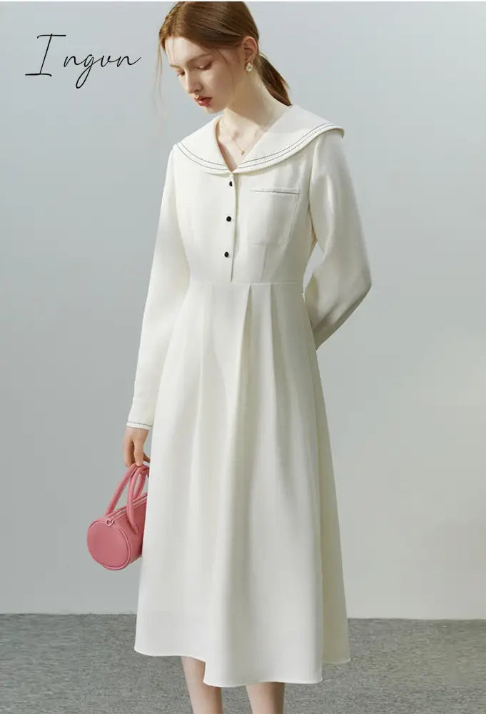 Ingvn - Elegant Women Dress Vintage Long Sleeve Black Y2K New Korean Fashion Casual Office Ladies High Quality Autumn Midi Female Dress