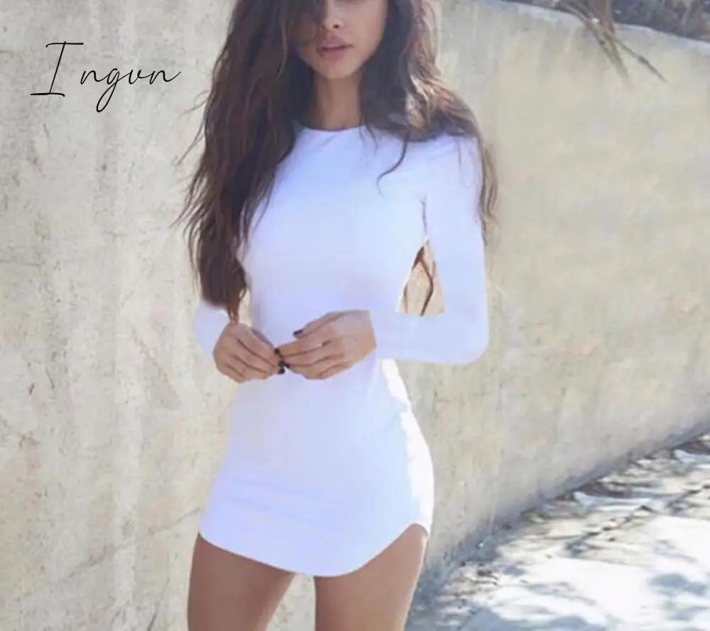 Ingvn - Women Dress New Autumn Sexy Solid long sleeve Mini Dresses