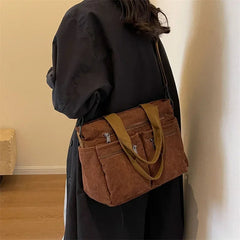 Ingvn  Casual Corduroy Messenger Bags Large Capacity Commuter Mummy Portable Shoulder Bag Multi Layers Camping Tote Bags