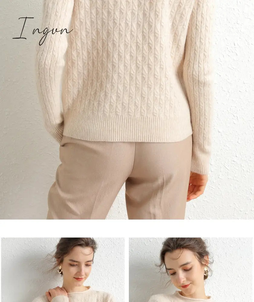 Ingvn - 100% Merino Wool Cashmere Sweater Women Winter Warm O-Neck Long Sleeve Ladies Pullover knitted Autumn Jumper Vintage Sweater