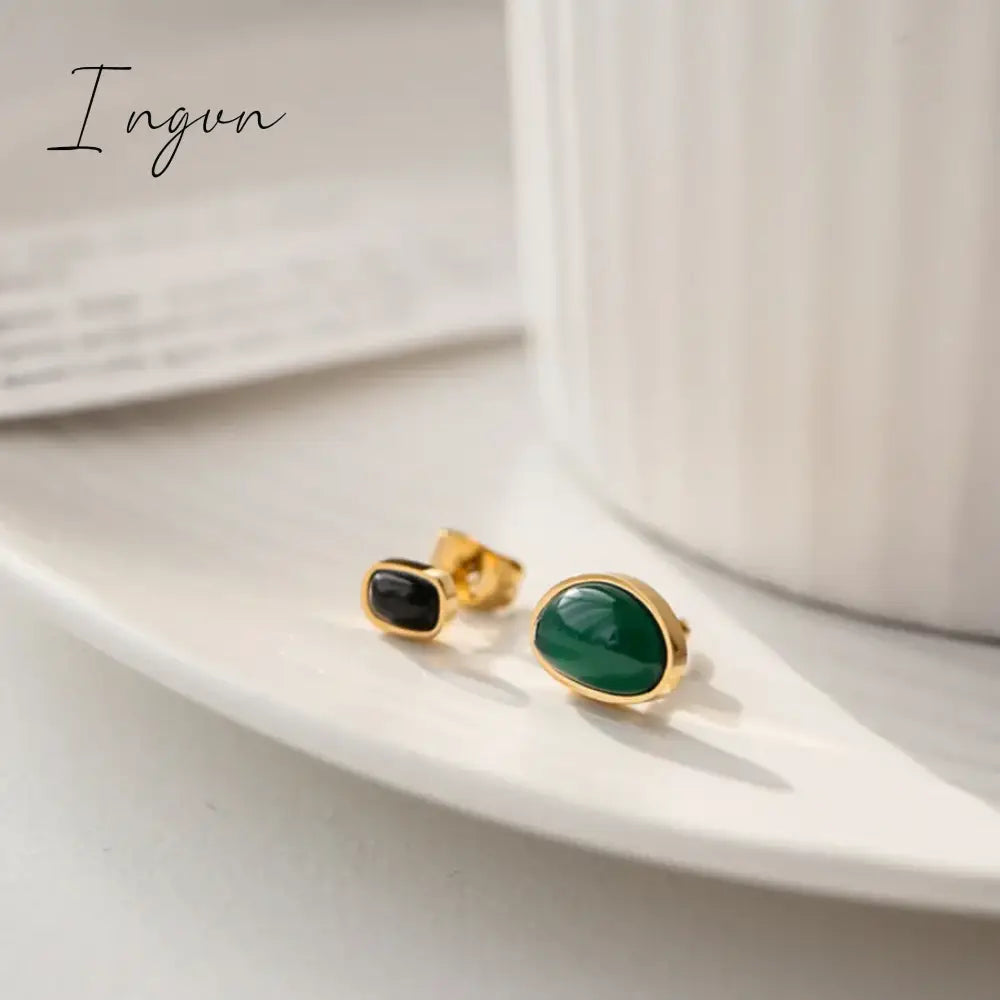 New Fashion Simple Green Black Agate Pendant Necklace for Women Exquisite Stainless Steel Chain Elegant Party Jewelry Gifts