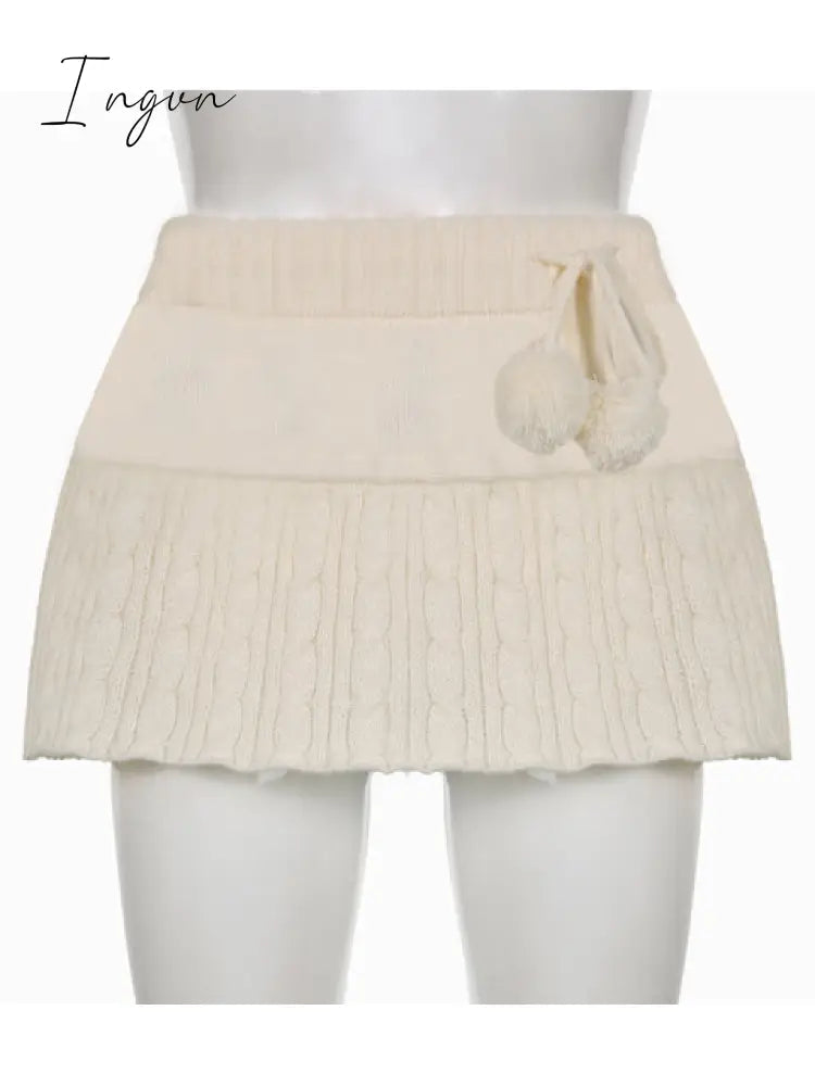 Ingvn - Knitted Low Waist Y2K Short Skirt Preppy Style Cute Girl Streetwear Aesthetic Fairycore Drawstring Womens Skirts