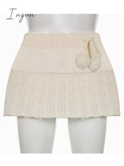 Ingvn - Knitted Low Waist Y2K Short Skirt Preppy Style Cute Girl Streetwear Aesthetic Fairycore Drawstring Womens Skirts