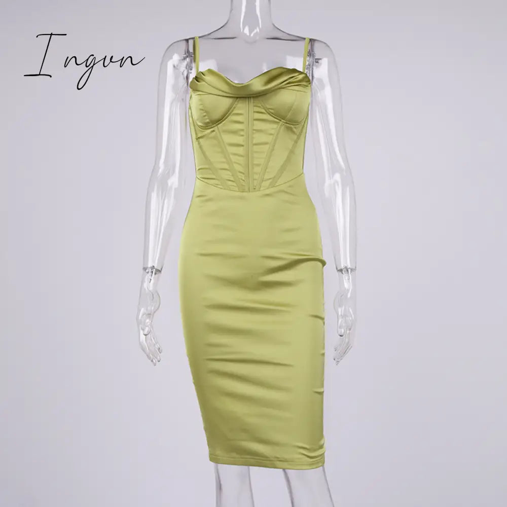 Ingvn - trends high quality Giyu Night Clubwear Party Satin White Dresses Women Summer Sexy Bodycon Midi Vestidos Spaghetti Strap Backless Corset Dress