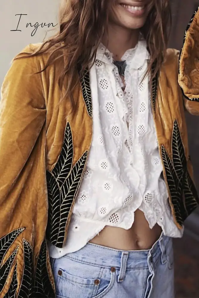 Ingvn - Casual Print Patchwork Cardigan Collar Outerwear