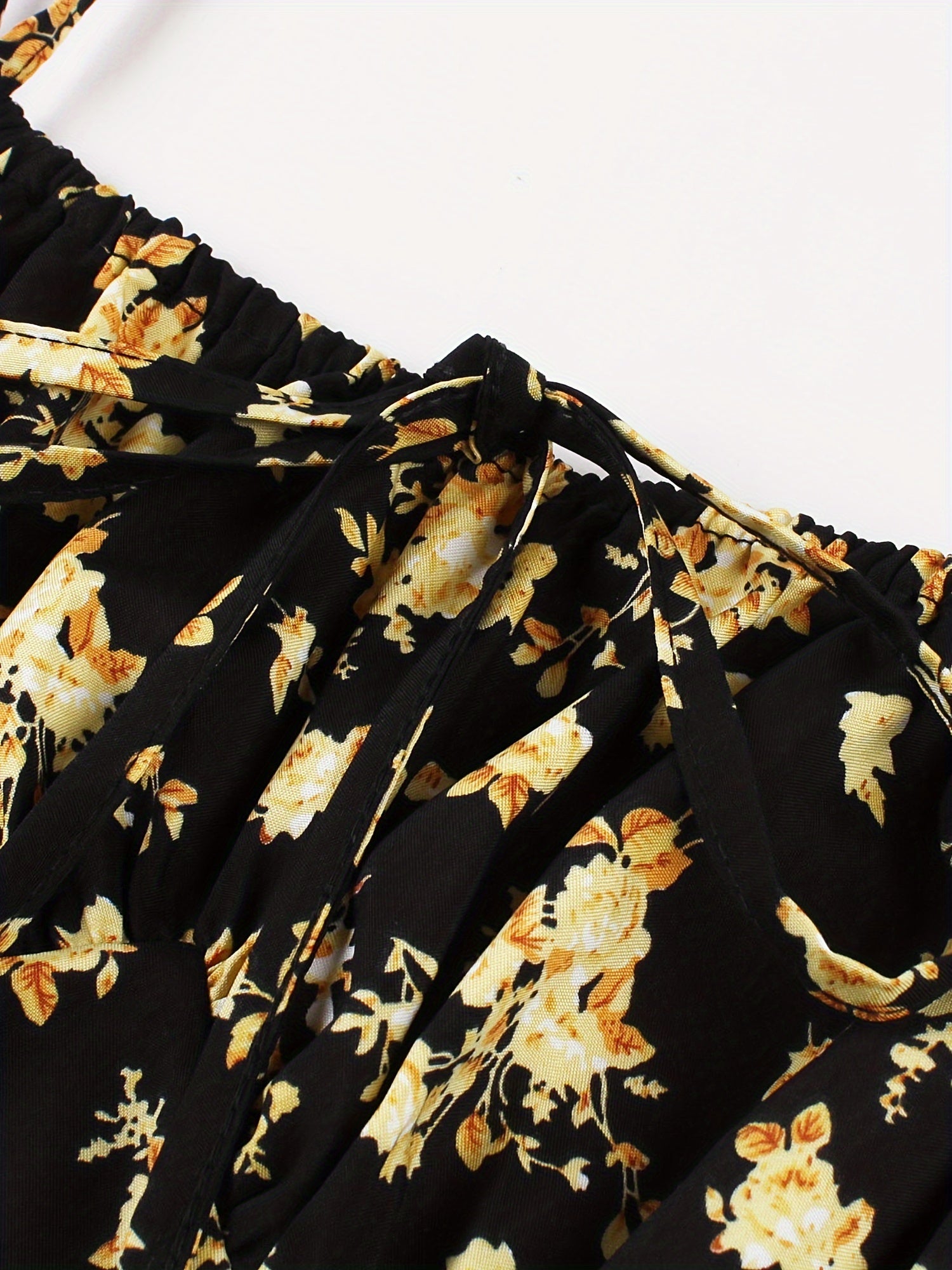 Vintage Chic Floral Print Sundress - Chic Tie Front, Timeless Elegance, Sleeveless Spaghetti Strap - Perfect Summer Womens Fashion Dress