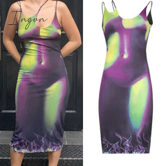 Ingvn - Hipster Bodycon Print Irregular Dress Women Sexy Sleeveless Sheath Body-Shaping Dresses Ladies Vintage Fashion Clubwear