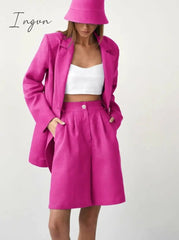 Ingvn - Fashion Trends Office Cotton Linen Outfit Spring Autumn Notched Loose Long Sleeve Blazer Fashion Lady Women Suits High Waist Shorts Sets