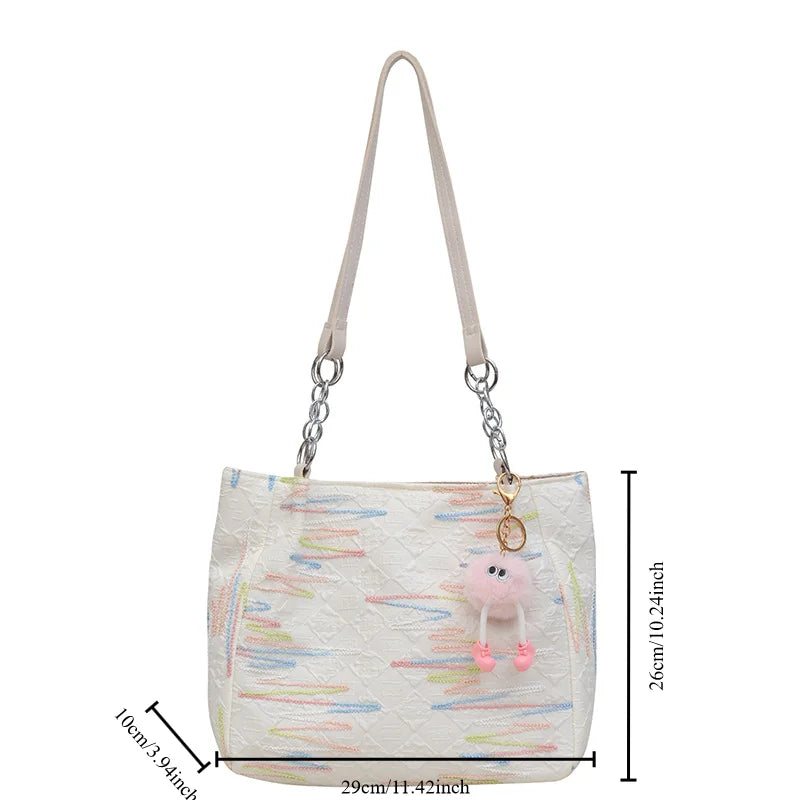 Ingvn  Fashion Forest Style Shoulder Bag Female Embroidery Retro Style Versatile Commuting Leisure Bag Large Capacity Canvas Tote Bag