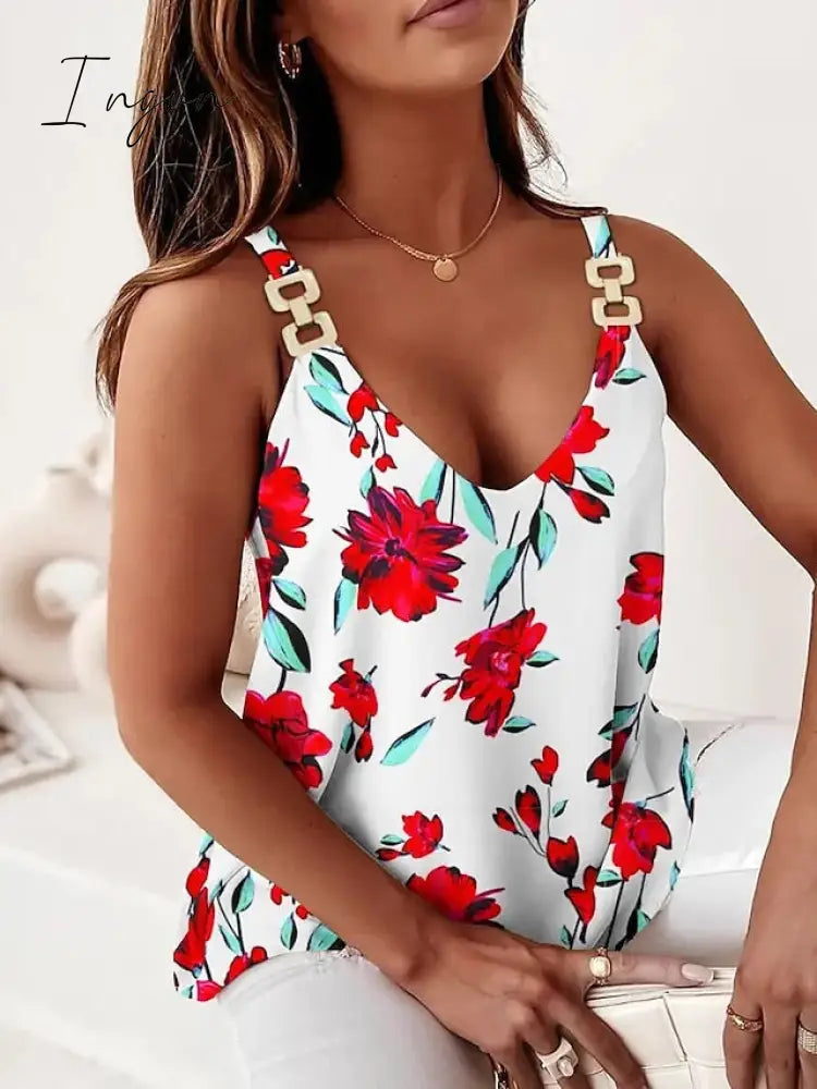 Ingvn - Women's Tank Top Camisole Going Out Tops Summer Tops White Yellow Pink Graphic Anchor Patchwork Print Sleeveless Daily Casual V Neck
