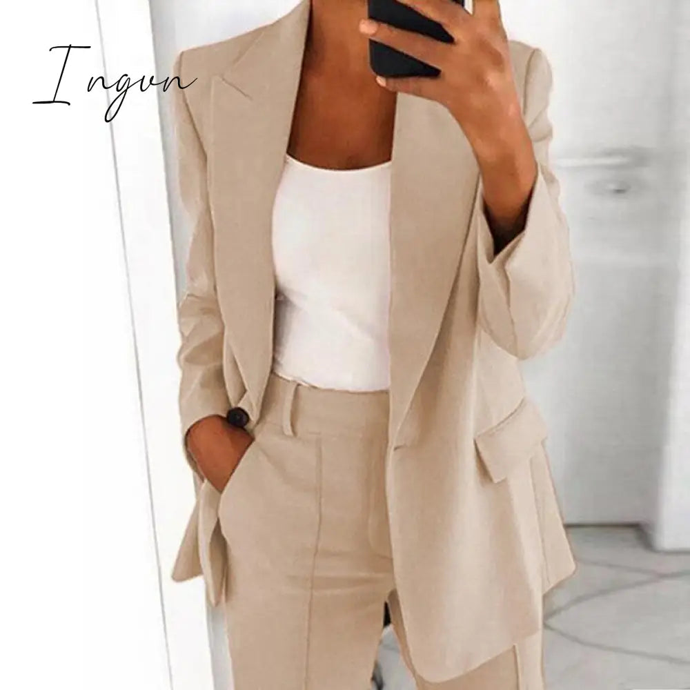 Ingvn - New Arrival Autumn Women's Jacket Warm Fashion Overcoat Office Coat Casual Outwear Elegance Coat Jacket Pink Ladies Suit