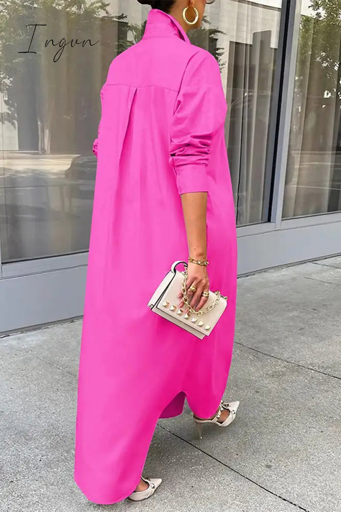 Ingvn - Casual Buttons Long Sleeve Shirt Dress Dresses(5 Colors)